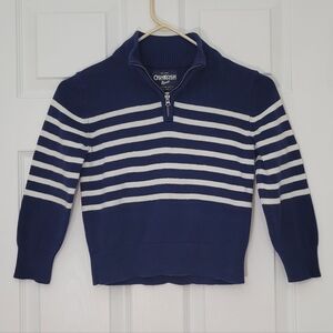 Oshkosh B'gosh Boys Striped Half-Zip Knit Striped Pullover Sz 6 Navy, Ivory